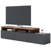 BEAUXMEUBLESPASCHERS Meuble tv bar 70 pouces chêne et anthracite 3 portes 6 niches l 210 h 50.6 p 45.3 cm 1883Q0591A2
