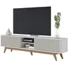 Beaux Meubles Pas Chers Meuble TV 75 Pouces Blanc Pieds Bois 4 Portes 8 Niches L 218 H 57 P 40 cm - L 218 x l 40 x H 57 cm