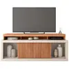 Meuble TV 70 Pouces Chêne et Blanc 2 Portes Coulis. L. 180 H 74 P 39.5...