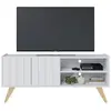 BEAUXMEUBLESPASCHERS Meuble tv bar 55 pouces blanc pieds bois 2 portes 3 niches l 135.8 h 58.7 p 36.1cm 1870Q0735A1