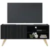 Beaux Meubles Pas Chers Meuble TV Bar 55 Pouces Noir Pieds Bois 2 Portes 3 Niches L 135.8 H 58.7 P 36.1cm - L 135.8 x l 36.1 x H 58.7 cm