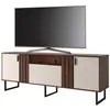 BEAUXMEUBLESPASCHERS Meuble tv bar 70 pouces noyer et blanc 3 portes 4 niches pieds métal l 180 h 64 p 40.3 cm 1868Q0441A2