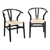 sweeek Chaise en bois noire assise en cordes (lot de 2)