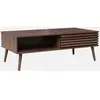 SWEEEK Table basse scandinave avec portes coulissantes décor bois noyer rainuré et niches de rangement