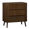 Commode 3 tiroirs. Décor strié noyer. L 80x p 45  h 80cm