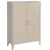 Commode/armoire en métal beige. 2 espaces de rangement. casiers