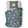 ROUPILLON Parure de couette 2 pieces enfant coton 57 fils bleu 140x200 cm - rainbow