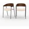 Lot de 2 chaises en velours blanc cassé et bois de noyer-Esmée  