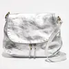 1987 by Abaco - Sac bandoulière en Cuir Lana argenté - 29x20x6 cm OS