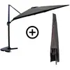 Bundle parasol 3x4m déporté rotatif gris + housse CESARE