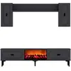 Ensemble meuble TV avec étagères murales et cheminée LED 150cm gris an