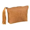 ELBA Fourre-Tout Plat a Pompon 14x21cm a Fermeture Eclair Cuir Vintage Beige