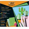 BIC Kit Intensity Kit Cactus en papier avec 12 feutres de coloriage, 8 feutres fins, 2 feutres indélébiles métalliques, 22 feuilles imprimées prédécoupées - Couleurs assorties, Set de 44 pièces