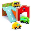 Garage en bois pour enfant - Djeco - 3 véhicules - Rouge - Mixte