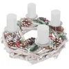 Decoshop26 Couronne de l'Avent ronde décoration de table Noël en bois ø 35cm blanc-gris avec bougies blanc