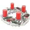Decoshop26 Couronne de l'Avent ronde decoration de table Noël en bois Ø 40 blanc-gris avec bougies rouge