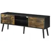 HELLOSHOP26 Meuble tv support tele 120 cm pieds en bois revetement pvc noir bois fonce