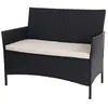 Banc de jardin banquette en polyrotin anthracite chiné avec coussin cr...
