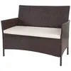 Banc de jardin banquette en polyrotin marron chiné avec coussin crème ...