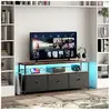 DREAMMESPACE Meuble tv led 137x30x57cm - 3 tiroirs en tissu cuir et mé...