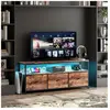 DREAMMESPACE Fortuna Lai - Meuble tv led 137x30x57cm - 3 tiroirs en tissu cuir et métal noir - Marron