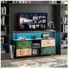 DREAMMESPACE Meuble tv led 137x30x78cm - 4 tiroirs, 2 compartiments et...