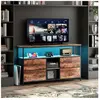 DREAMMESPACE Meuble tv led 108x30x78cm - 4 tiroirs, 2 compartiments et étagère - tissu cuir et métal noir - Marron