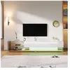 DREAMMESPACE Meuble TV brillant moderne 170x38x36cm, cloisons vitrées et éclairage LED variable, style naturel et rustique, naturel-blanc