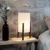 Markslöjd Lampe à poser Eruca, hauteur 39 cm, brun/beige, bois/lin