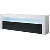 DESIGN AMEUBLEMENT Meuble TV - AKER - 140 x 50,5 x 35cm - Blanc et Noir Finition brillante - LED RVB 16 couleurs
