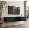 DESIGN AMEUBLEMENT Meuble TV - TIBI - 2 portes 1 vitrine LED - Noir Finition brillante - 160 x 30 x 38.5cm
