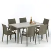 Grand Soleil - Table rectangulaire et 6 chaises Poly rotin resine ense...