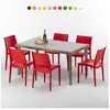 Grand Soleil - Table rectangulaire et 6 chaises Poly rotin resine ense...
