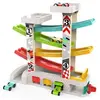 Jouet Garage Voiture Bois pour Enfant Rampe de Course en Bois avec 4 V...