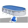 GRE Kit piscine acier blanc Gré Fidji ovale 6,34 x 3,99 x 1,22 m + Bâc...