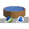 GRE Kit piscine acier aspect bois Gré Sicilia ronde 4,80 x 1,22 m + Bâ...