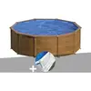 GRE Piscine hors-sol en acier aspect bois Gré Sicilia ronde 4,80 x 1,2...