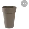 Lot de 2 Pots de fleur rond Toscane diamètre 44 x H.53 cm Taupe - Eda