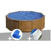 GRE Kit piscine acier aspect bois Gré Sicilia ronde 4,80 x 1,22 m + Bâ...