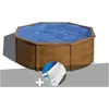 GRE Kit piscine acier aspect bois Gré Sicilia ronde 3,70 x 1,22 m + Ta...