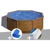 GRE Kit piscine acier aspect bois Gré Sicilia ronde 3,70 x 1,22 m + Bâ...