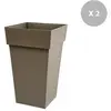 EDA - Lot de 2 pots de fleur carré Toscane 39 x H.65 cm - Taupe