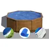 GRE Kit piscine acier aspect bois Gré Sicilia ronde 3,70 x 1,22 m + Bâ...