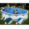 GRE Kit piscine acier blanc Gré Bora Bora ovale 6,34 x 3,99 x 1,22 m +...