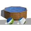 GRE Kit piscine acier aspect bois Gré Sicilia ronde 3,70 x 1,22 m + Bâ...