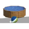 GRE Kit piscine acier aspect bois Gré Sicilia ronde 4,80 x 1,22 m + Bâ...