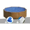 GRE Kit piscine acier aspect bois Gré Sicilia ronde 3,20 x 1,22 m + Bâ...