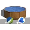 GRE Kit piscine acier aspect bois Gré Sicilia ronde 3,70 x 1,22 m + Bâ...