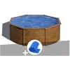 GRE Kit piscine acier aspect bois Gré Sicilia ronde 3,70 x 1,22 m + Bâ...