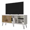 Caemmum Meuble TV 55 Pouces Pieds Métal Blanc Ecru Chêne L 136 H 62 P 36 cm